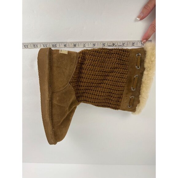 BearPaw Chestnut Brown Boots Sweater Calf Sheepskin Wool Lining Women's 7 EUC - Picture 8 of 12